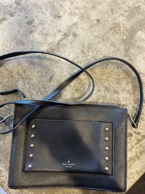 kate spade Black Pebbled Leather Studded Crossbody Pouch with Front Pocket